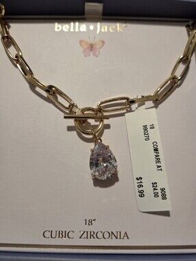 Bella and Jack Cubic Zirconia Gold Tone 18" Necklace NWT NIB